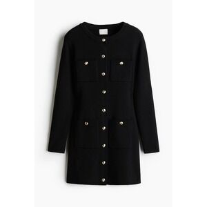 NWT H&M Ribbed Knit Cardigan Dress Black Gold Button Front Long Sleeve XL Preppy